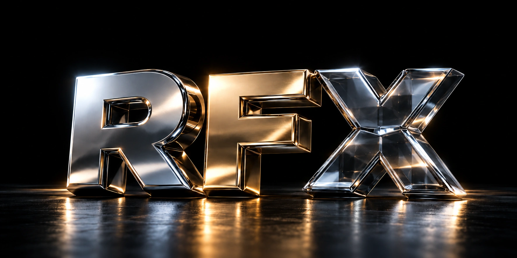 RFX: chrome R, gold F, glass X. Illustrative artwork.